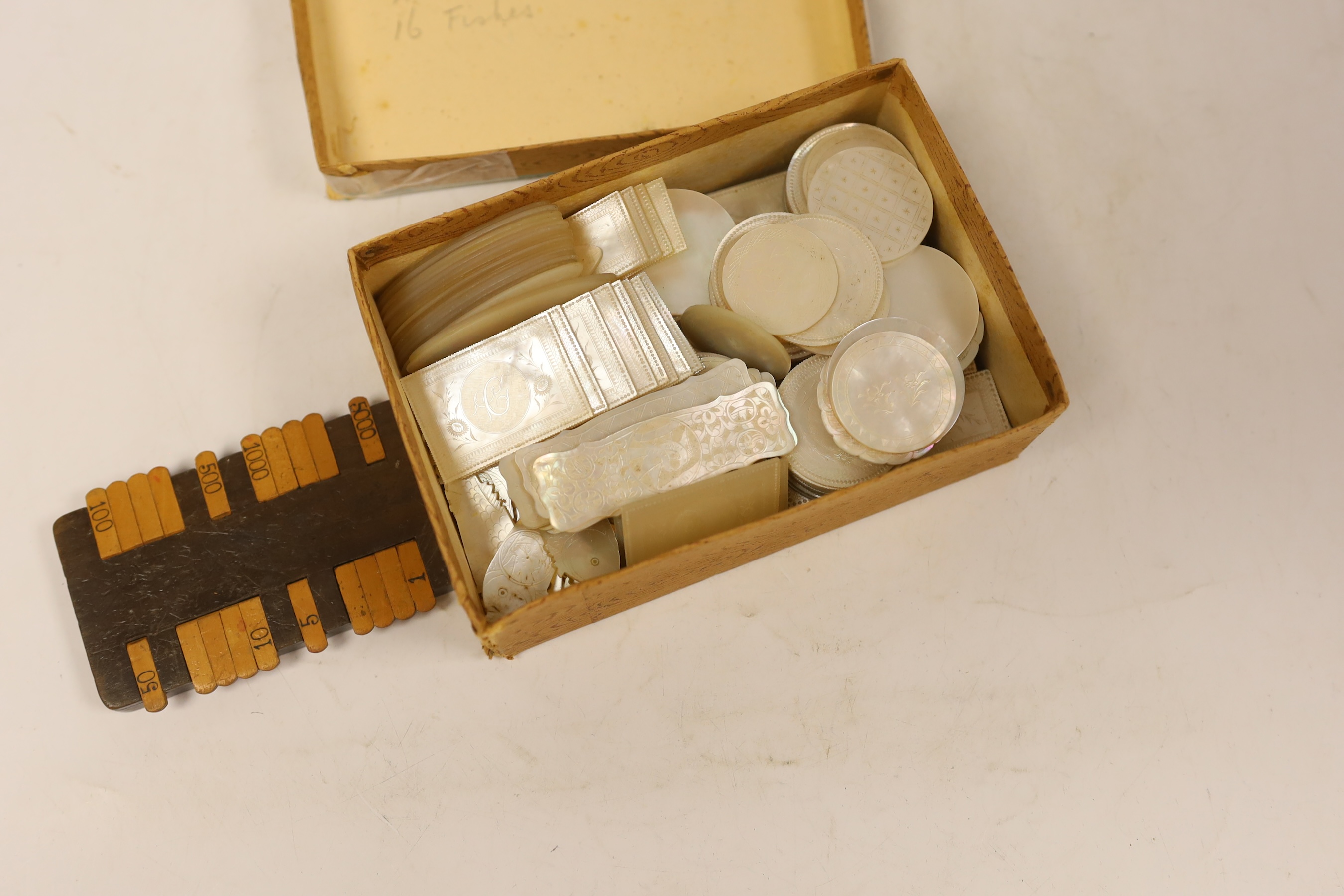 A collection of Chinese Canton carved mother of pearl gaming counters (230)